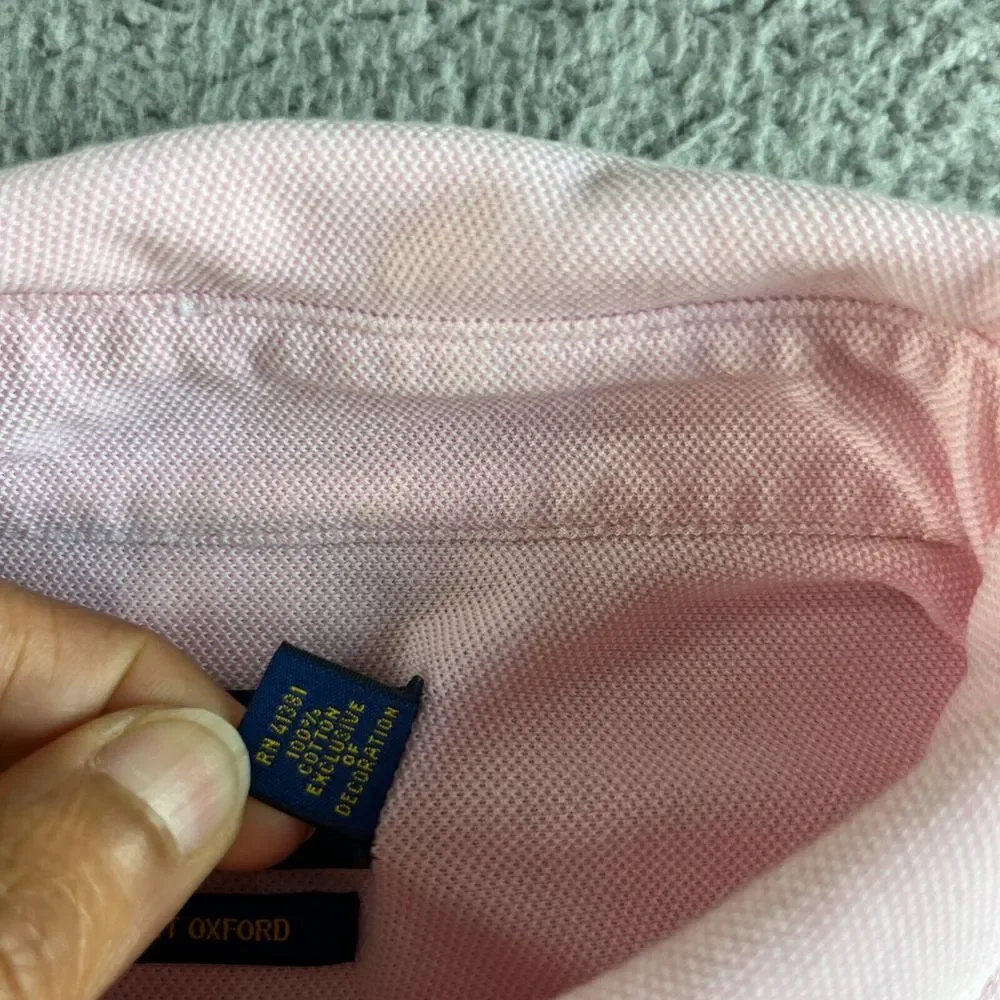 Ralph Lauren Polo Shirt Mens Large‎ Pink Knit Oxford Casual Preppy Button Down